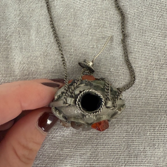 Vintage Perfume Bottle Necklace with Earth Toned Stones - Picture 5 of 6